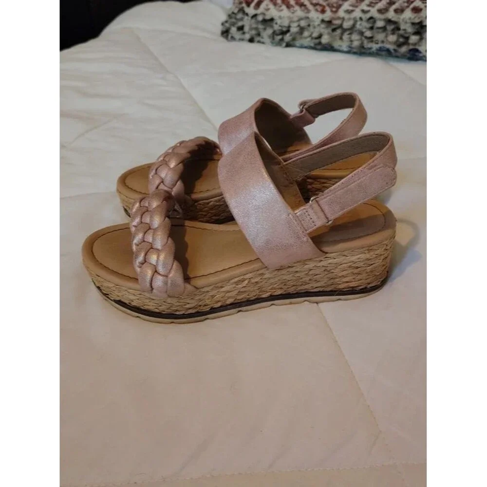 Dolce Vita Girls Venti Rose Gold Metallic Braided Platform Wedge Sandals Size 3